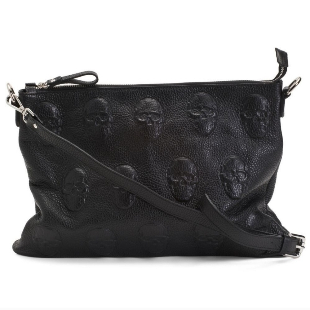 🖤🔹️ IO Pelle🔹️ Italian Leather Skull Crossbody black Handbag